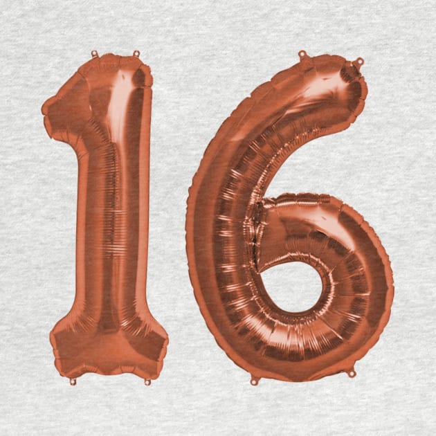 Bright Copper 16th Birthday Metallic Helium Balloons Numbers by podartist